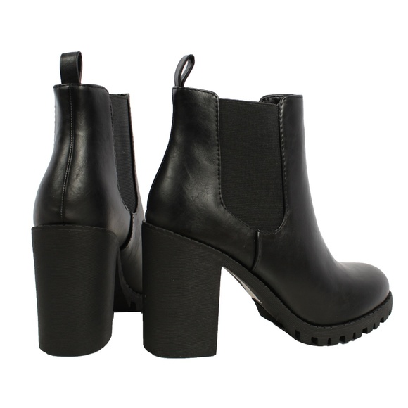 pull on slip on womens black leather boots